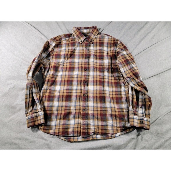 Eddie Bauer Flannel Shirt Brown Maroon Plaid Button Up Mens Large Casual L/S‎ - Picture 1 of 7
